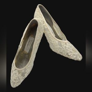 Vintage Lord & Taylor Ivory Bridal Lace & Sequin Women's Pumps Shoes